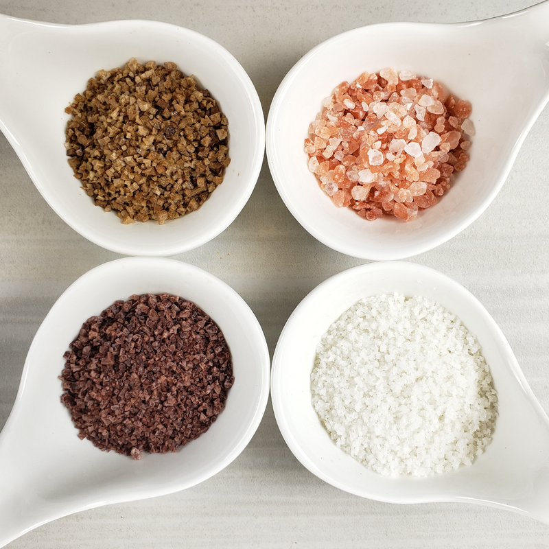 Finishing Salts, Pink Himalayan Salt, Cabernet salt, Fleur de Sel, Beechwood Smoked Salt from Lafayette Spices
