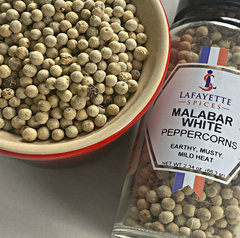 The White Malabar Peppercorn is from the Malabar region of Southwest India. It consists solely of the seed of the ripe fruit. White pepper is made from fully ripe pepper berries. Get your Malabar White Peppercorns in our online spice store!