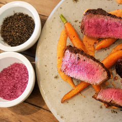 Filet Mignon with Cabernet Salt and Wild Tailed Peppercorns